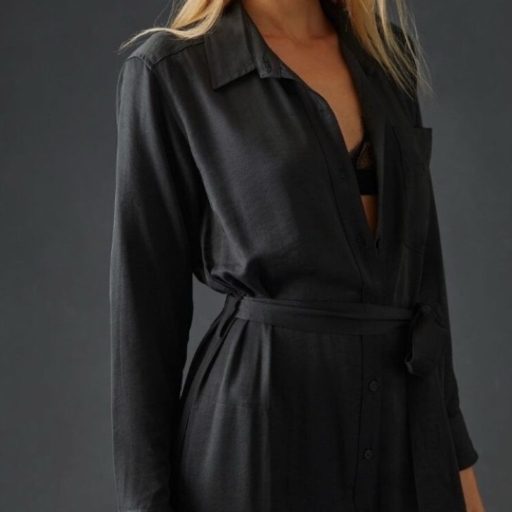 ANTHROPOLOGIE TINY Carrie Jumpsuit Womens XL Black Textured Satin Long Sleeve